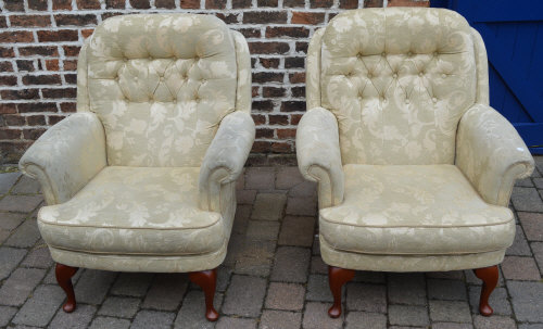 Pair of button back armchairs