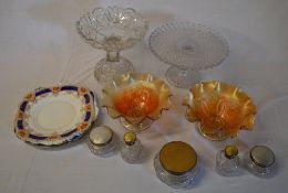 Glassware including cake stands, carniva