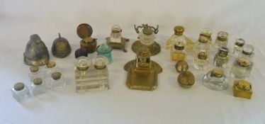 Various brass/glass ink wells