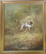 Oil on canvas of a gun dog unsigned 60 c