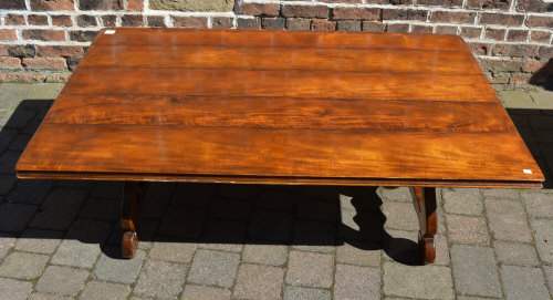 Large walnut & wrought iron coffee table