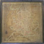 Framed Georgian sampler of a map of the