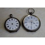 2 ladies Swiss silver pocket watches, on