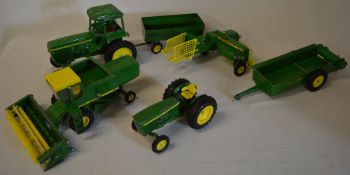 Die cast John Deer tractors, combine, ba