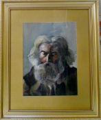 Portrait watercolour of a man with signa