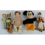 Various dolls inc German bisque head dol