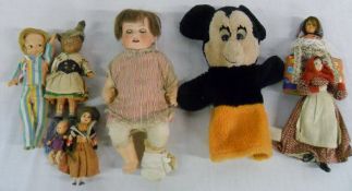 Various dolls inc German bisque head dol