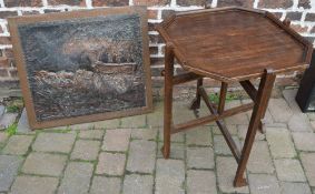 Folding card table & a large copper wall