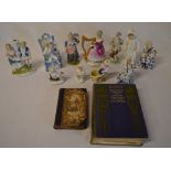 Continental ceramic figures and two book