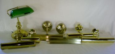 6 brass picture wall lights & a desk lam