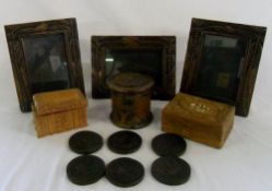 Assorted treen inc photo frames and coas