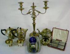 3 light silver plate candelabra, silver