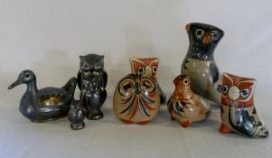 Various owl and bird ornaments