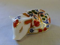 Crown Derby sleeping pig with gold stopp
