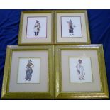 4 framed prints of Indians in traditiona