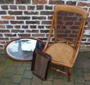 Cane back chair, two trays and an oval m