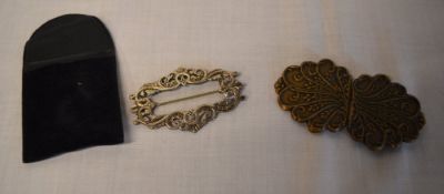 Silver nurses belt buckle and one other