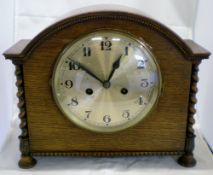 1930's oak mantle clock with barley twis