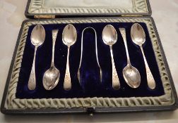 Cased set of 6 silver teaspoons and smal