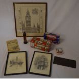 Various London themed items including po