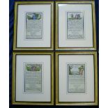 4 framed pieces of 18th century pictoria