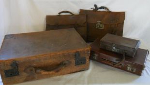 Leather suitcase & assorted brief cases