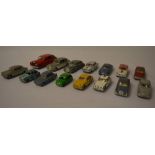 15 Dinky die cast model cars in playworn