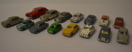 15 Dinky die cast model cars in playworn