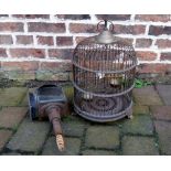 Metal carriage lamp and brass bird cage