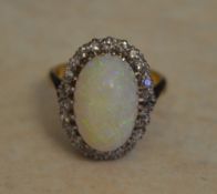 18ct gold opal & diamond ring, ring size