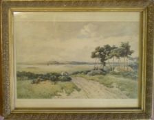 Framed watercolour landscape by Thomas P
