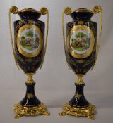 Pair of 20th century Sevres style cobalt
