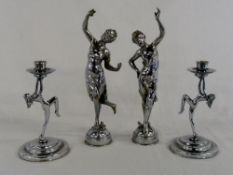 2 Pairs of Art Deco chrome figures and c