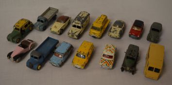 15 Dinky die cast model cars in playworn