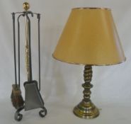Brass table lamp and hearth tidy