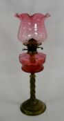 Victorian cranberry glass paraffin lamp