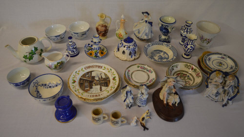 Ceramic figures, collectors plates, rice