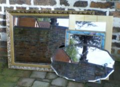 Large gilt frame mirror & 3 smaller mirr