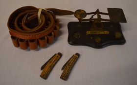 Cartridge belt, postal scales & 2 pen kn