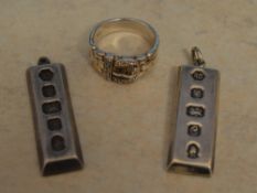 Silver ring & 2 silver ingots