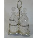 Silver plate three bottle decanter stand