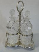 Silver plate three bottle decanter stand