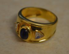 18ct gold gents diamond & sapphire ring,