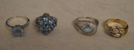 3 silver dress rings & one other ring wi