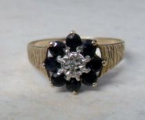 9ct gold sapphire & diamond cluster ring