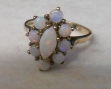 9ct gold white opal cluster ring size N/