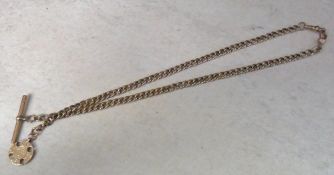 9ct gold watch chain with T bar weight 1