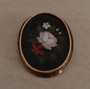 Victorian pietra dura floral brooch