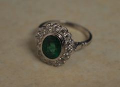 18ct gold emerald & diamond ring, diamon