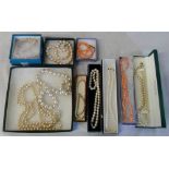 Various coral and pearl necklaces